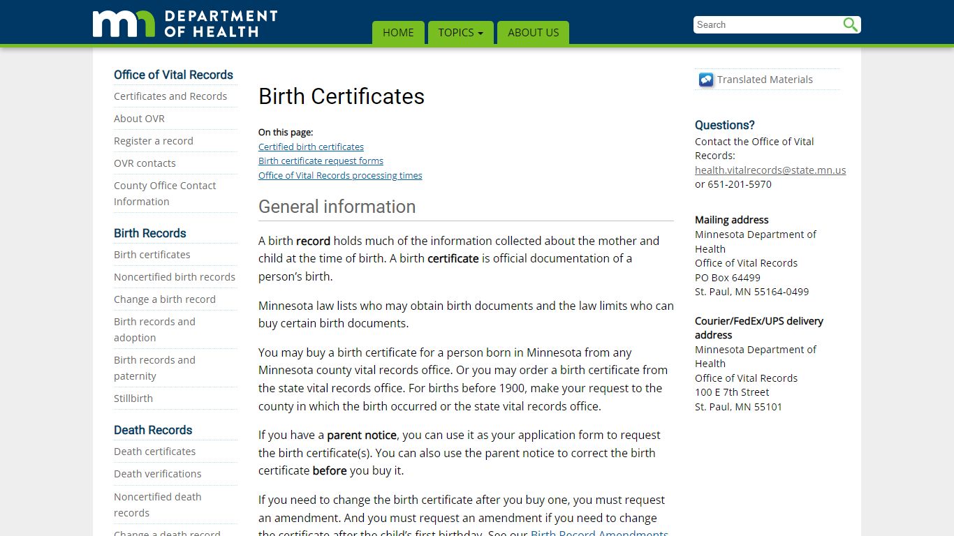 Birth Certificates - Minnesota Department of Health